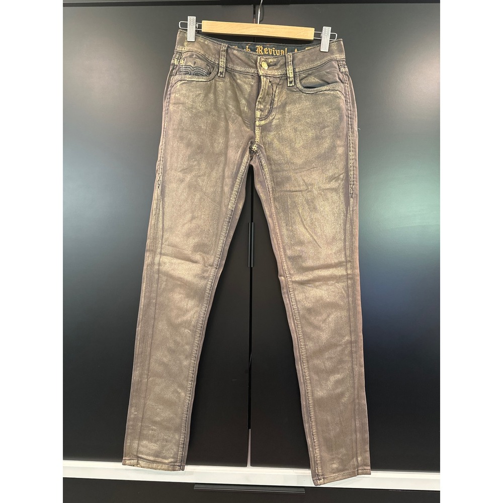 Rock Revival Amelia Skinny Jeans Gold Metallic Foil P400 Size 26
